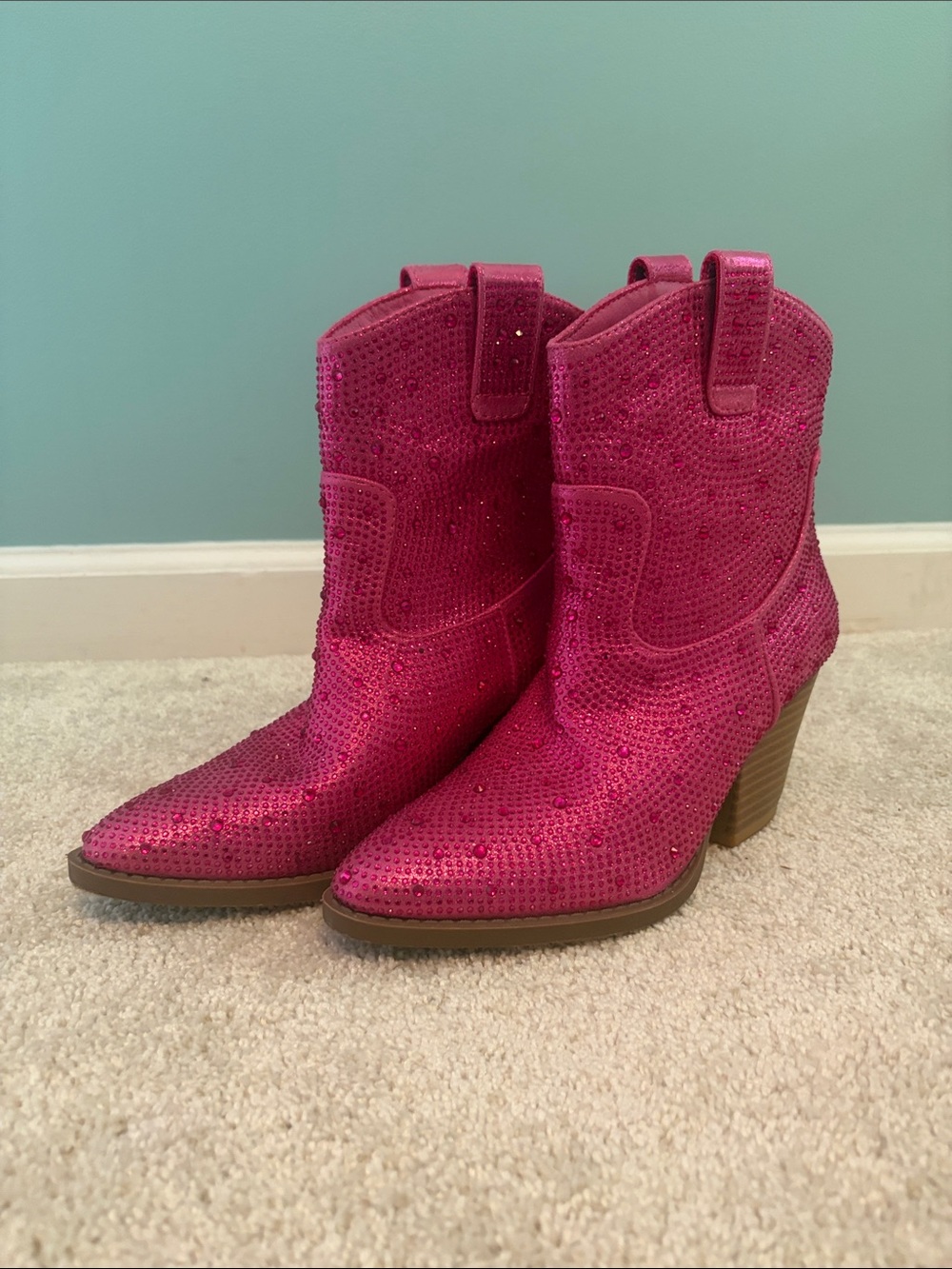 Women's Pink Sequin Western Ankle Booties